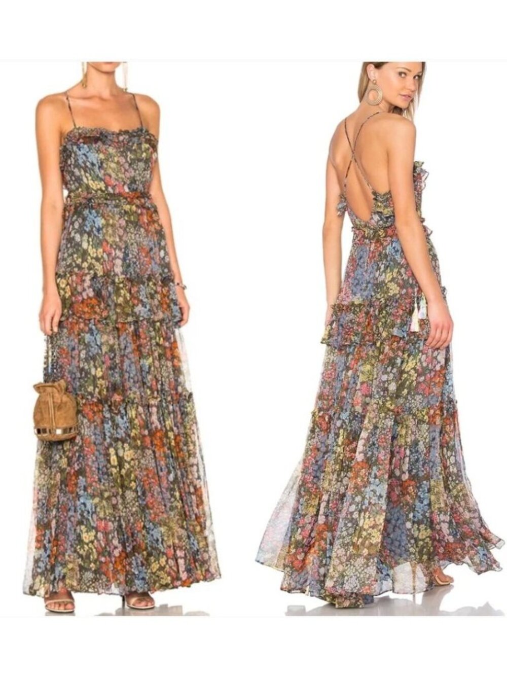 Needle & Thread Flowerbed Tiered Ruffled Maxi Dress Floral Size US 2 UK 6